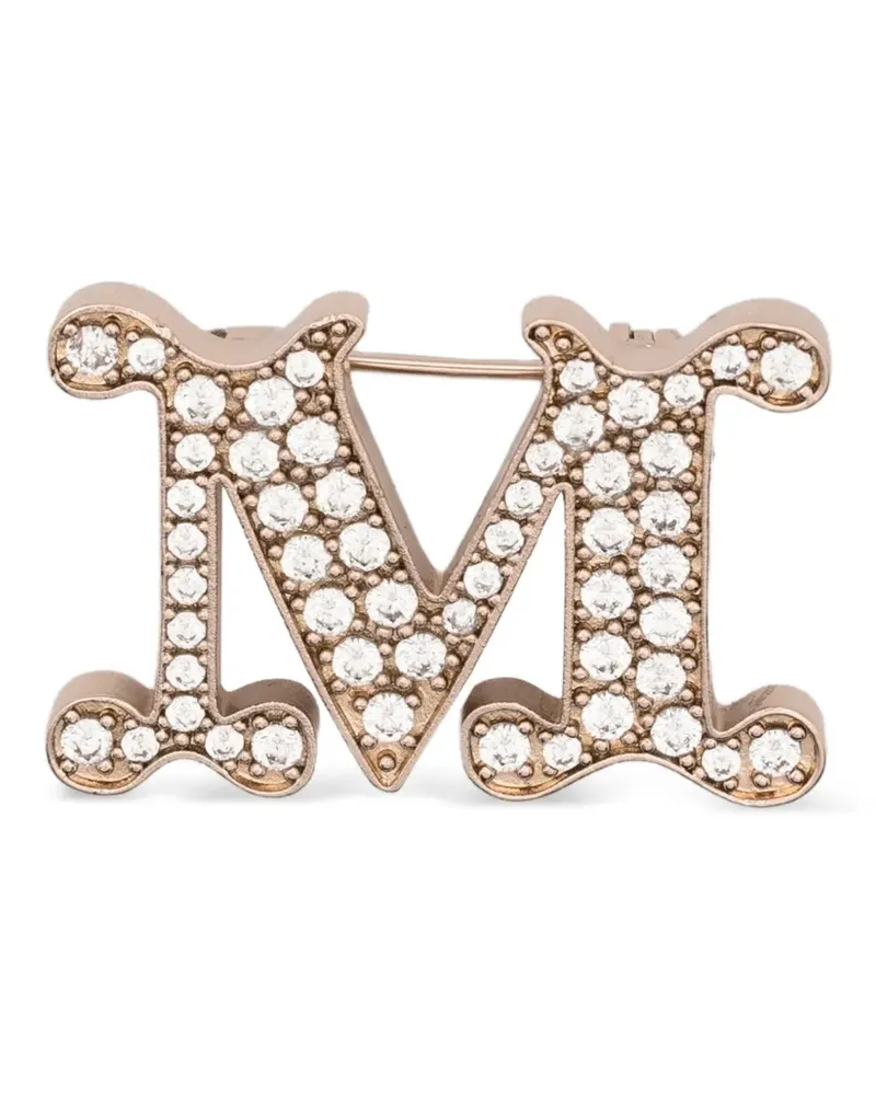 Max Mara Brosche mit Logo-Schild - Gold Gold