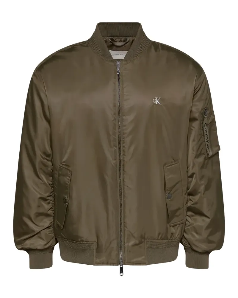 Calvin Klein cK logo-print zip-up bomber jacket - Grün Grün