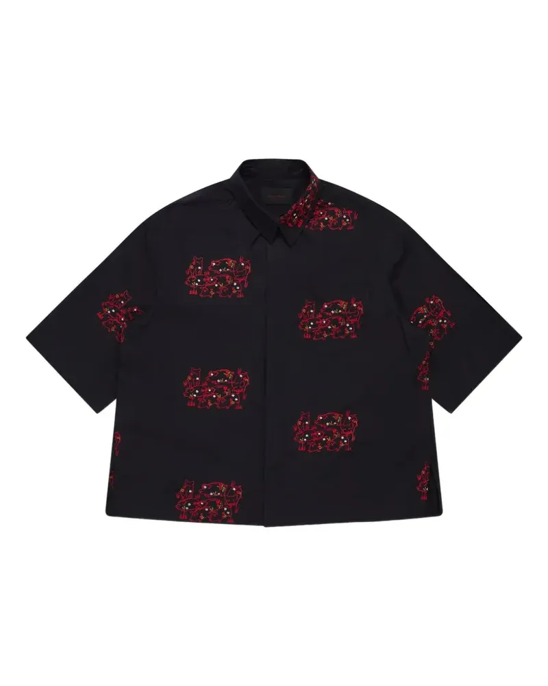 Simone Rocha Kastiges Hemd mit Logo-Stickerei - Schwarz Schwarz