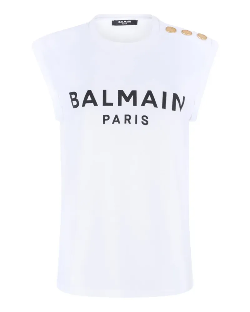 Balmain printed button-embellished tank top - Weiß Weiß