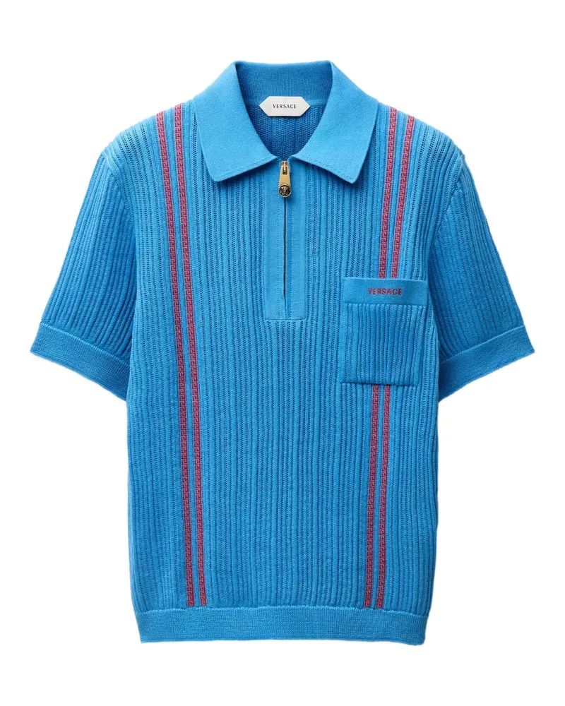 Versace Greca-pattern zip-neck polo shirt - Blau Blau