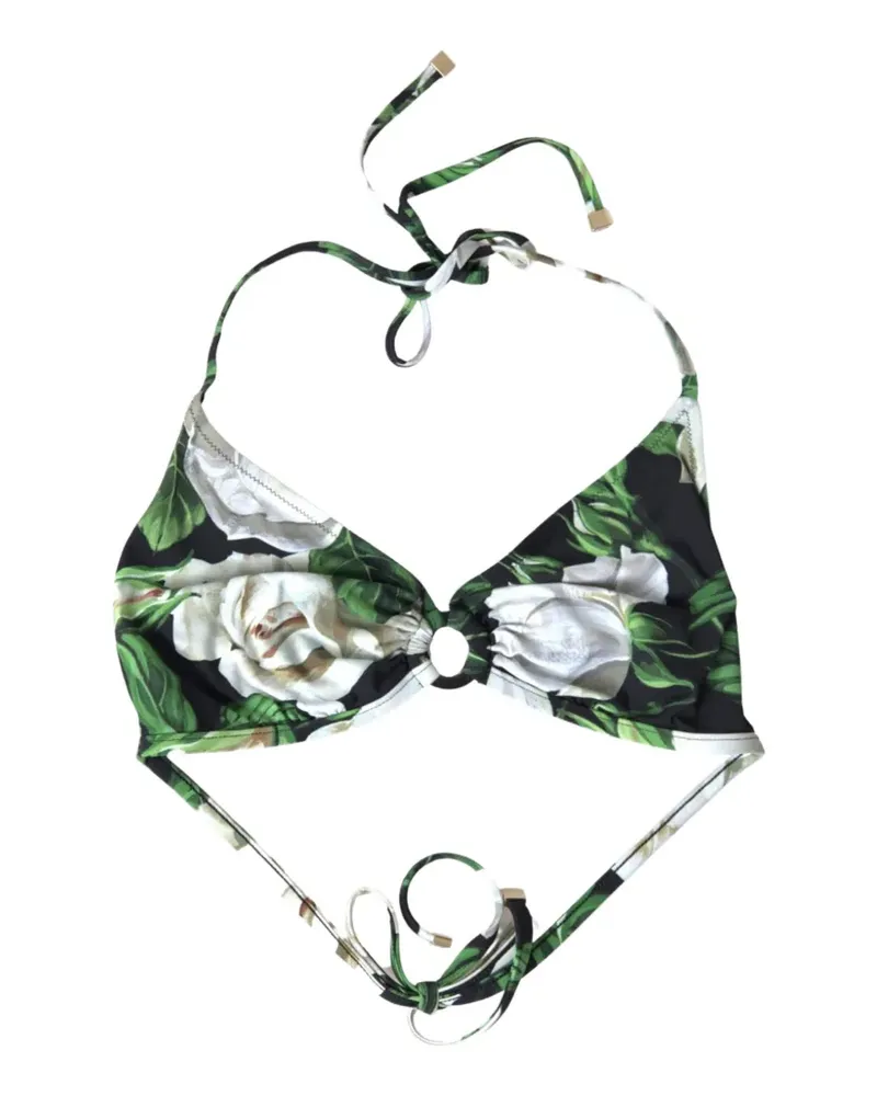 Dolce & Gabbana floral-print ring-detail bikini top - Schwarz Schwarz