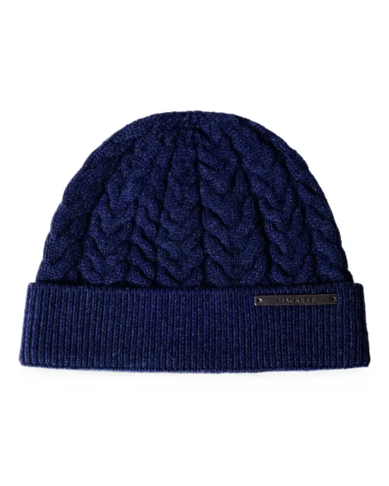 Hackett Beanie mit Zopfmuster - Blau Blau