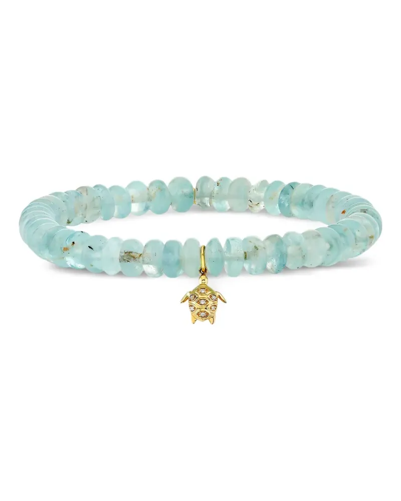 Sydney Evan 14kt kleines Turtle Gelbgoldarmband mit Aquamarin und Diamant Gold