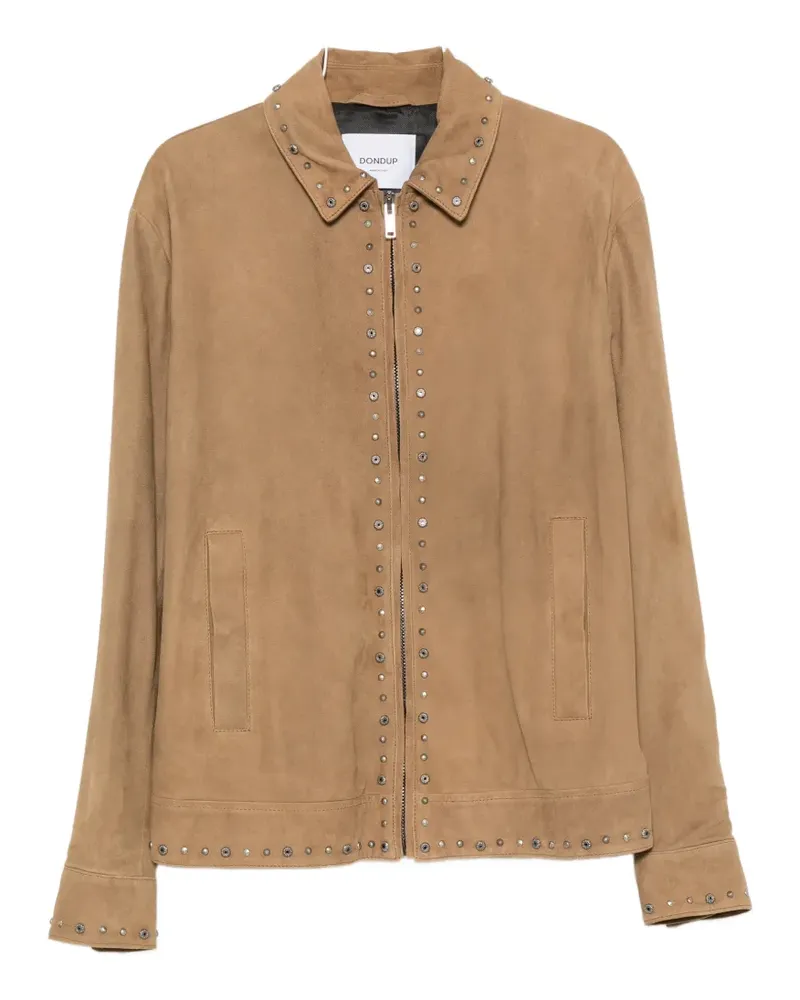 Dondup stud-embellished zip-up suede jacket - Braun Braun