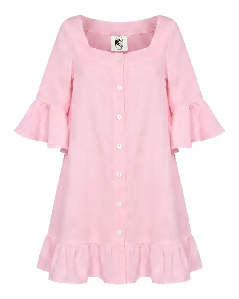 SLEEPER Gerüschtes Marseille Minikleid aus Leinen - Rosa Rosa