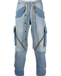 Greg Lauren Tapered-Jeans mit Kontrasteinsätzen Blau