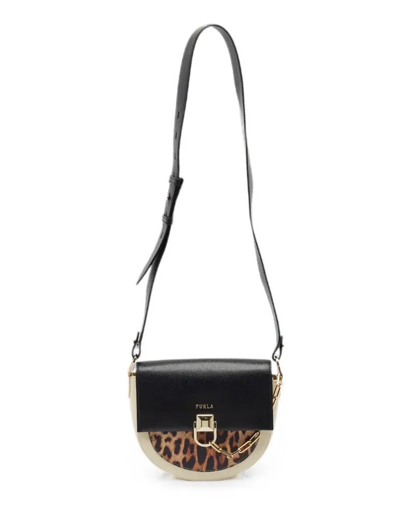 Furla Miss Mimi Umhängetasche mit Leopardenprint - Schwarz Schwarz