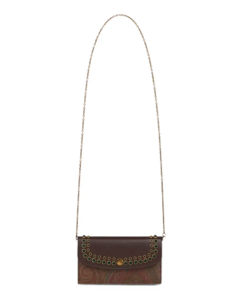 Etro Arnica Portemonnaie mit Schulterriemen, Lederklappe und Nieten - Braun Braun