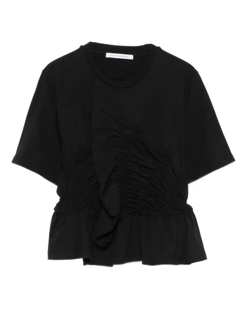 Cecilie Bahnsen Windflower-embroidered peplum T-shirt - Schwarz Schwarz