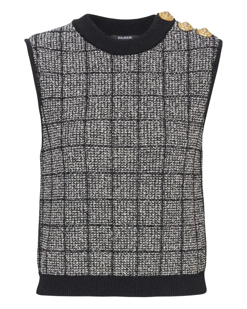 Balmain side-button tweed top - Grau Grau