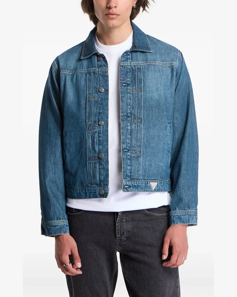 Guess faded logo-patch denim jacket - Blau Blau