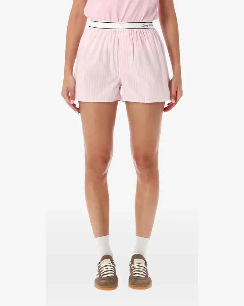 SPORTY & RICH Shorts mit gestreiftem Logo-Bund - Rosa Rosa