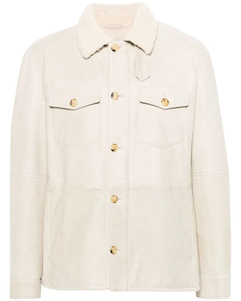 Brunello Cucinelli Wildlederjacke mit Shearling-Kragen - Nude Nude