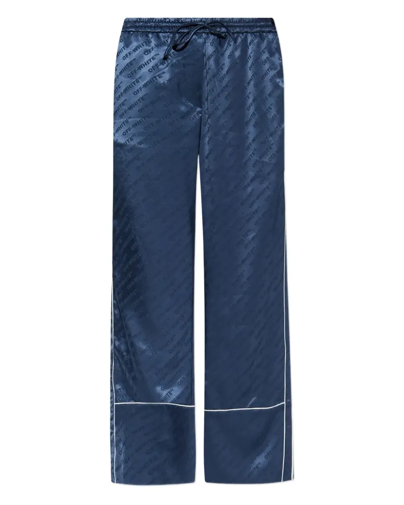 OFF-WHITE logo-pattern piped trousers - Blau Blau