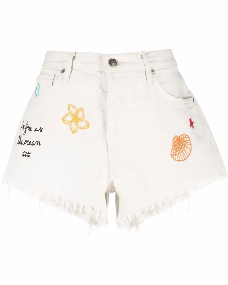 Alanui Kurze Mermaid-Shorts mit Stickerei - 0385 CHALK BEIGE WASH MULTICOLOR 0385