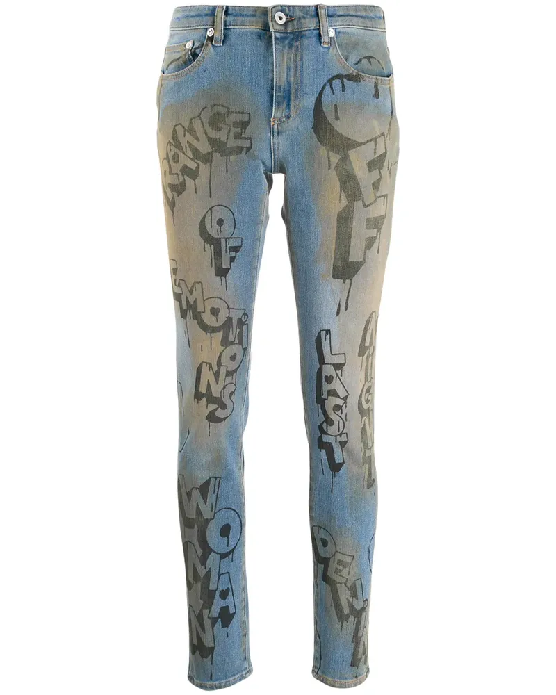 OFF-WHITE Skinny-Jeans mit Graffiti-Print - Blau Blau