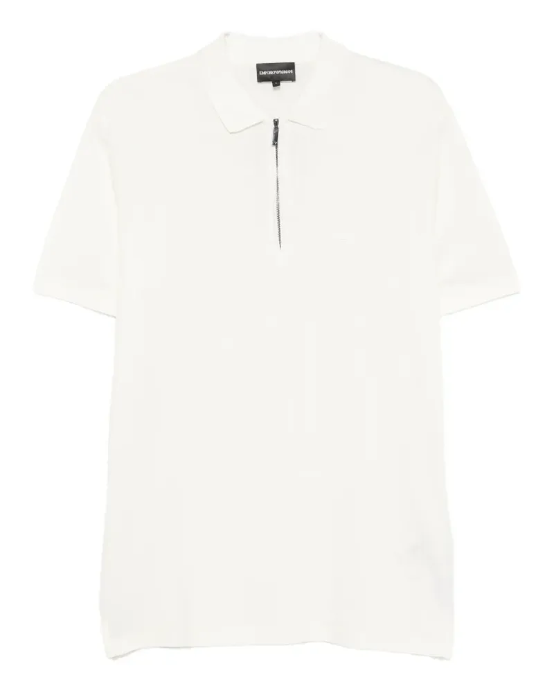Emporio Armani quarter-zip logo-patch polo shirt - Nude Nude