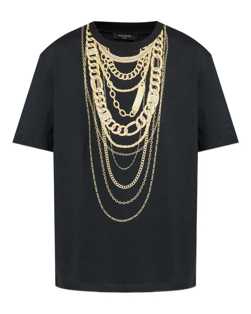 Balmain T-Shirt mit Ketten-Print - Schwarz Schwarz