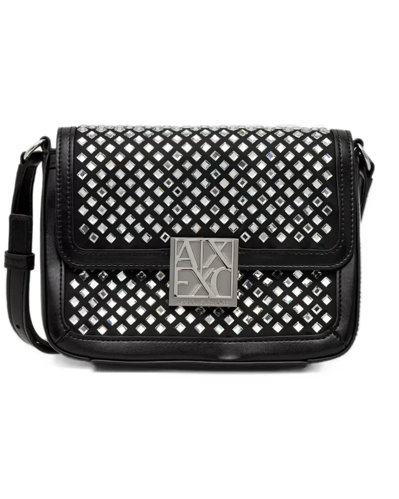 Armani Exchange crystal-embellished logo-plaque mini crossbody bag - Schwarz Schwarz