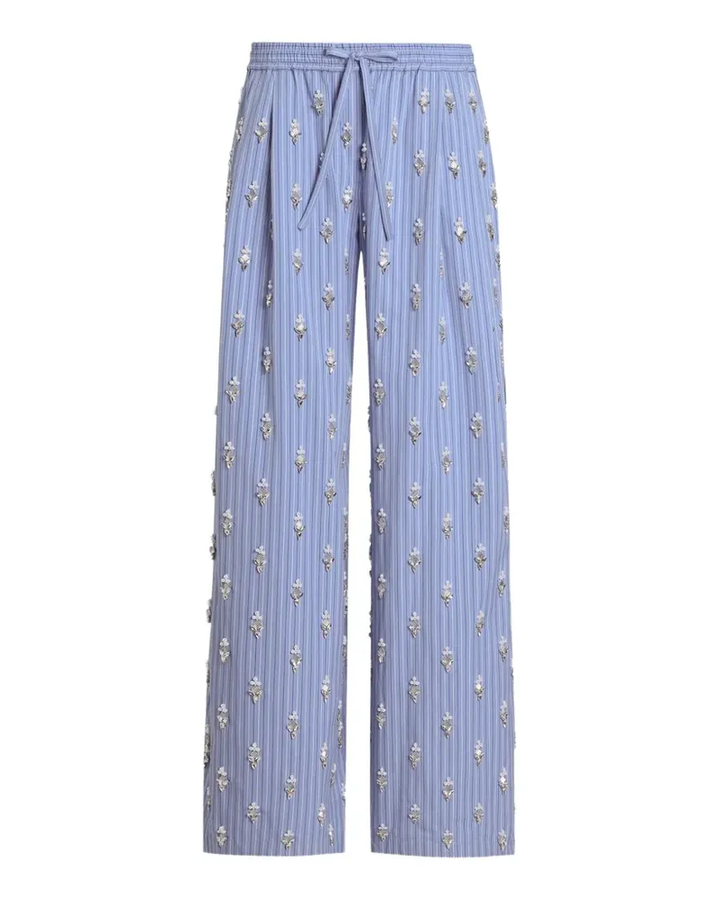 Dolce & Gabbana Popeline-Hose mit Kristallblumen-Stickerei - Blau Blau