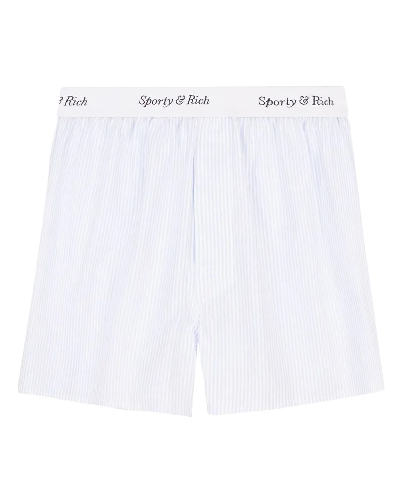 SPORTY & RICH Gestreifte Shorts mit Logo-Bund - Blau Blau