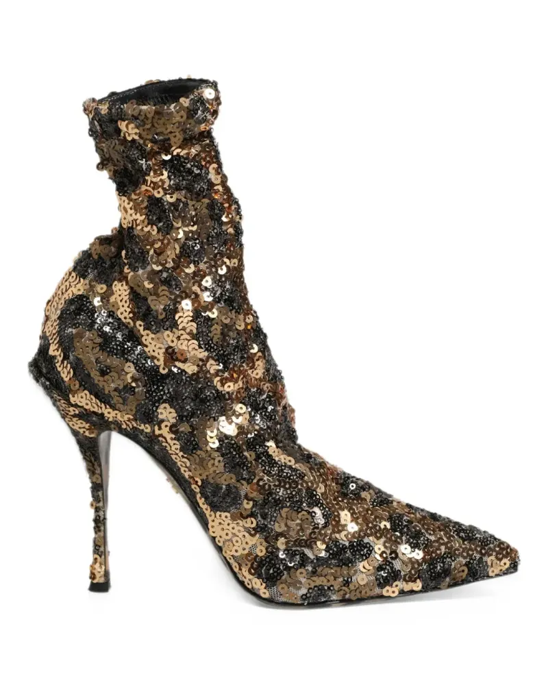Dolce & Gabbana sequin-embellished leopard-print ankle boots - Gold Gold