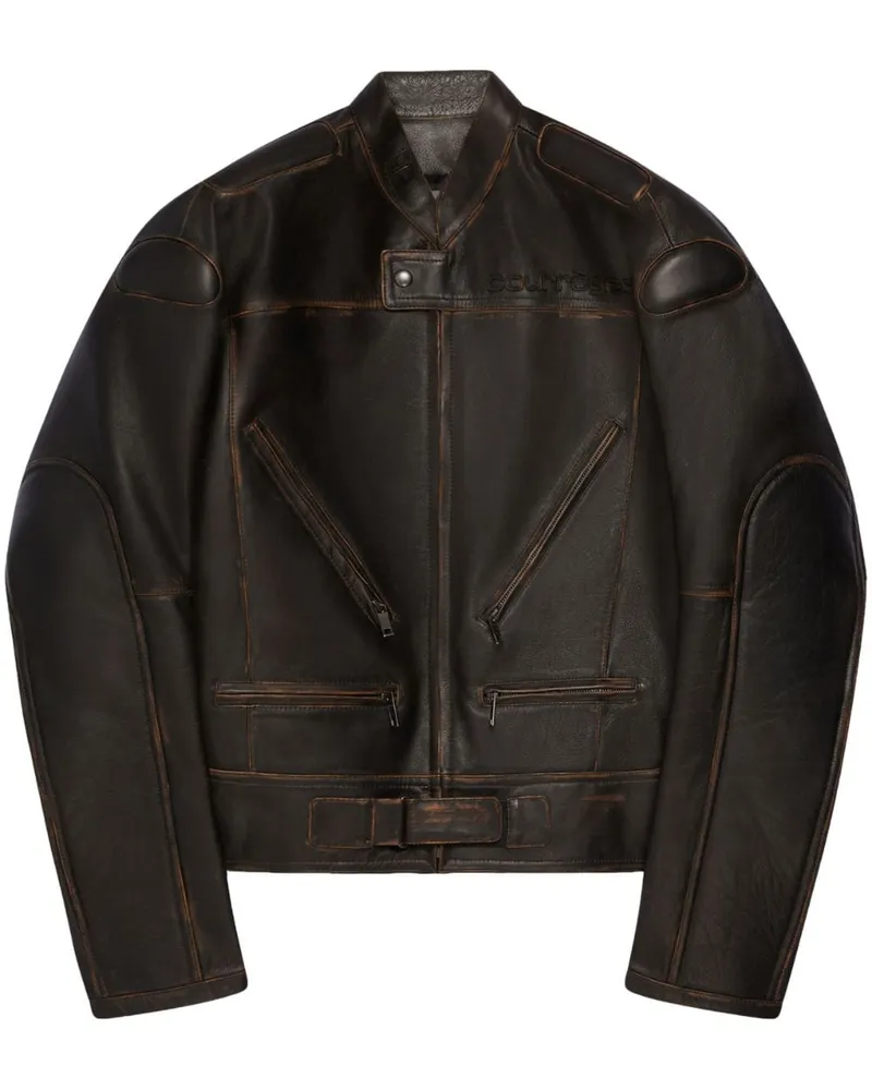 Courrèges Racer Patina Lederjacke Braun