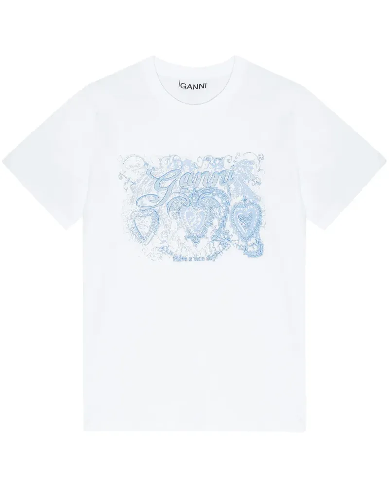 Ganni T-Shirt mit Stickerei - Weiß Weiß