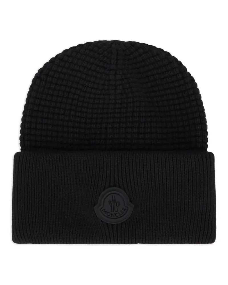 Moncler logo-patch beanie hat - Schwarz Schwarz