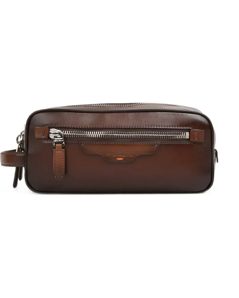 Santoni grained leather toiletry bag - Braun Braun