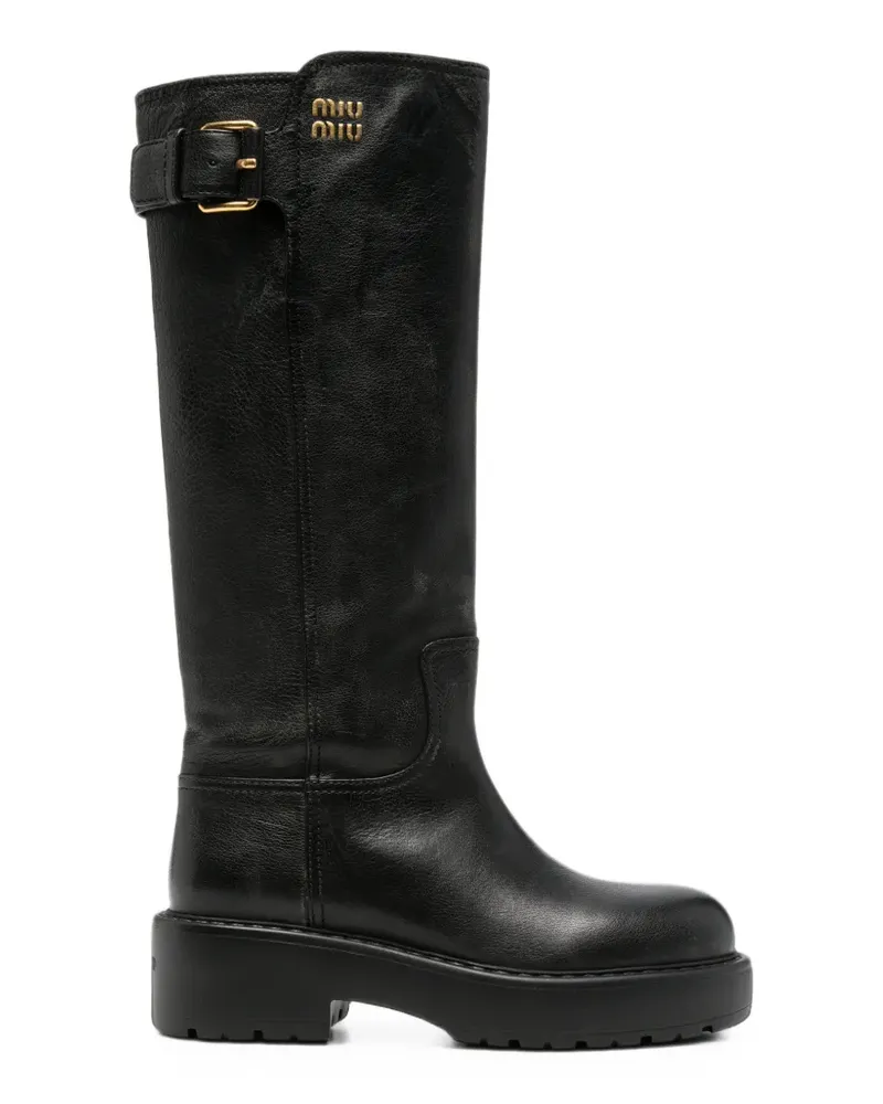 Miu Miu Stiefel mit Logo-Schild - Schwarz Schwarz