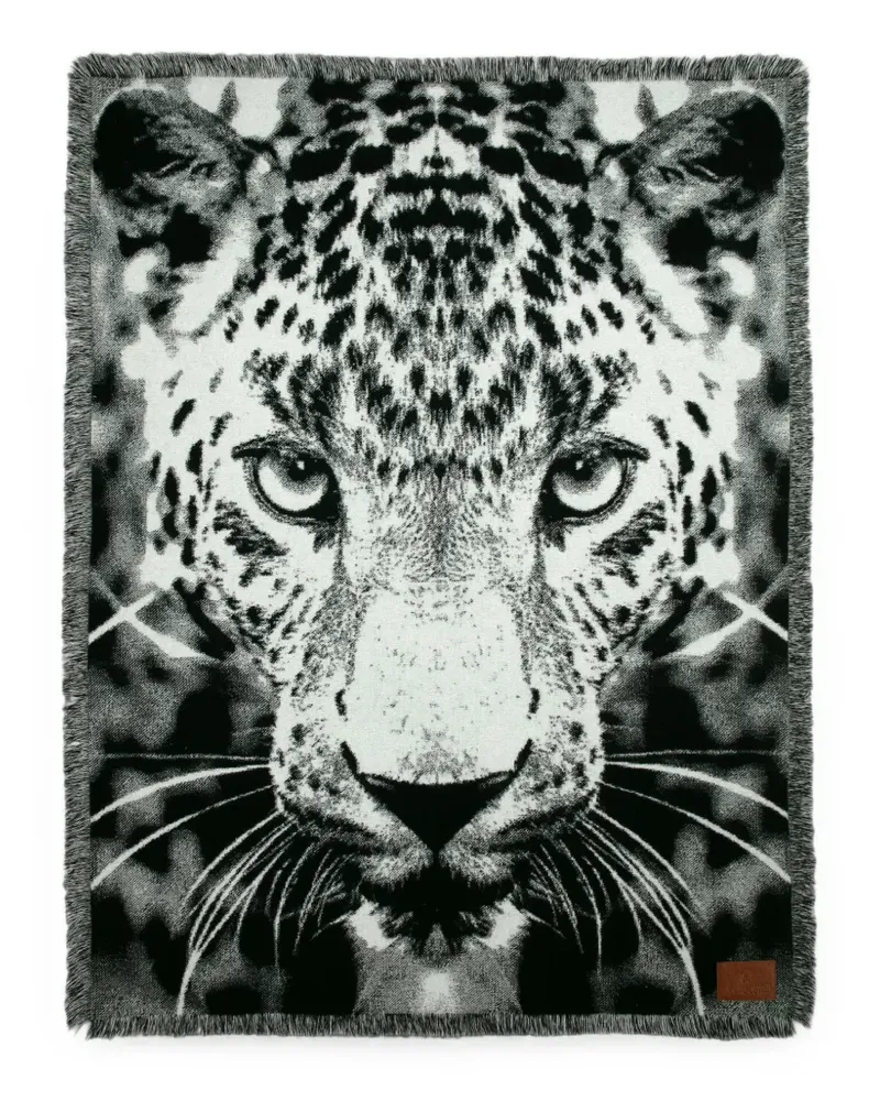 Roberto Cavalli Home leopard-print fringed wool blanket - Schwarz Schwarz