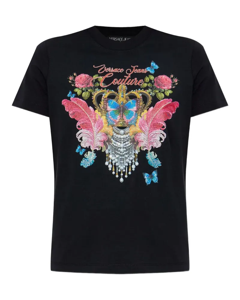 Versace Jeans T-Shirt mit Butterfly Crown-Print - Schwarz Schwarz