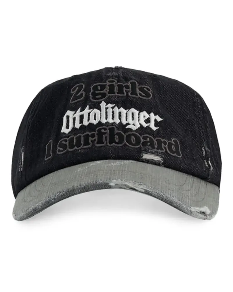 OTTOLINGER Distressed-Baseballkappe mit Slogan-Print - Schwarz Schwarz