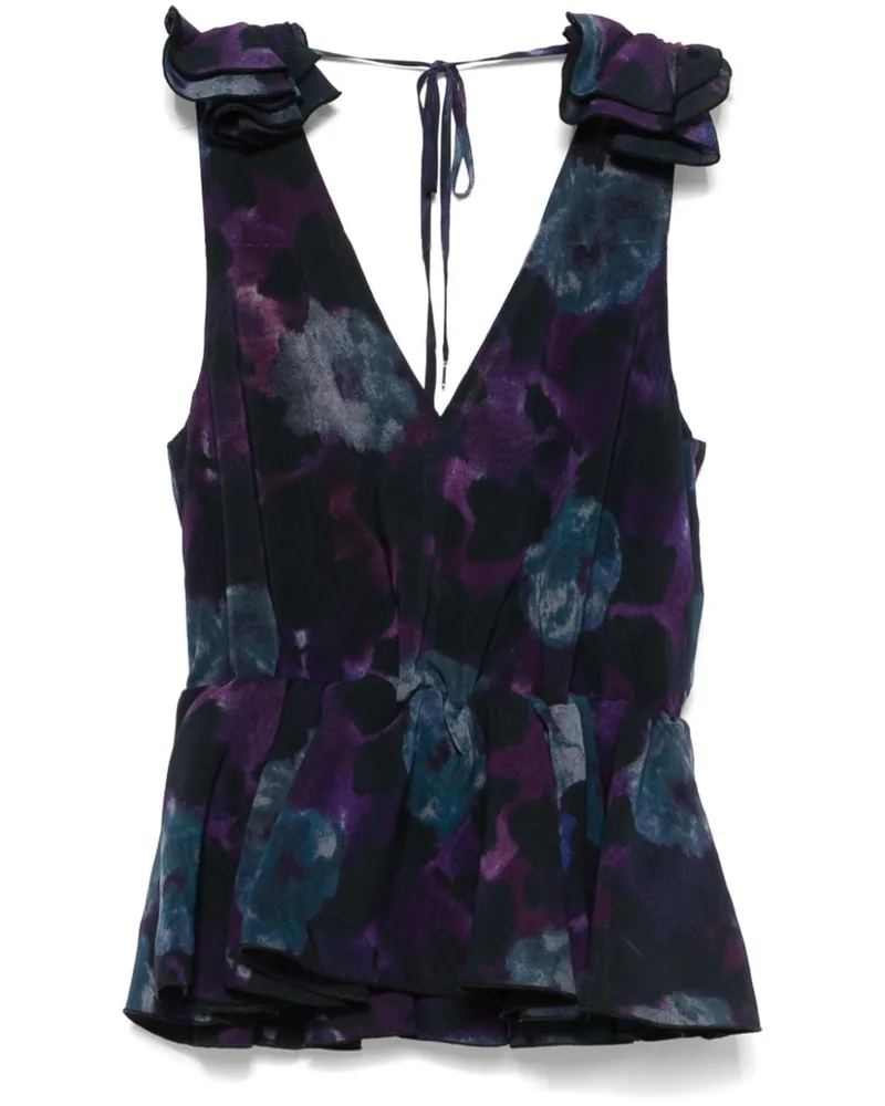 ROTATE Birger Christensen Gerüschtes Chiffonoberteil - Violett Violett
