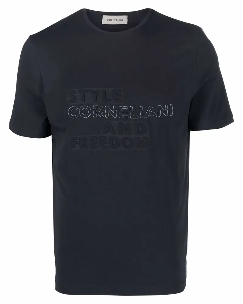 Corneliani T-Shirt mit Slogan-Prägung - Blau Blau