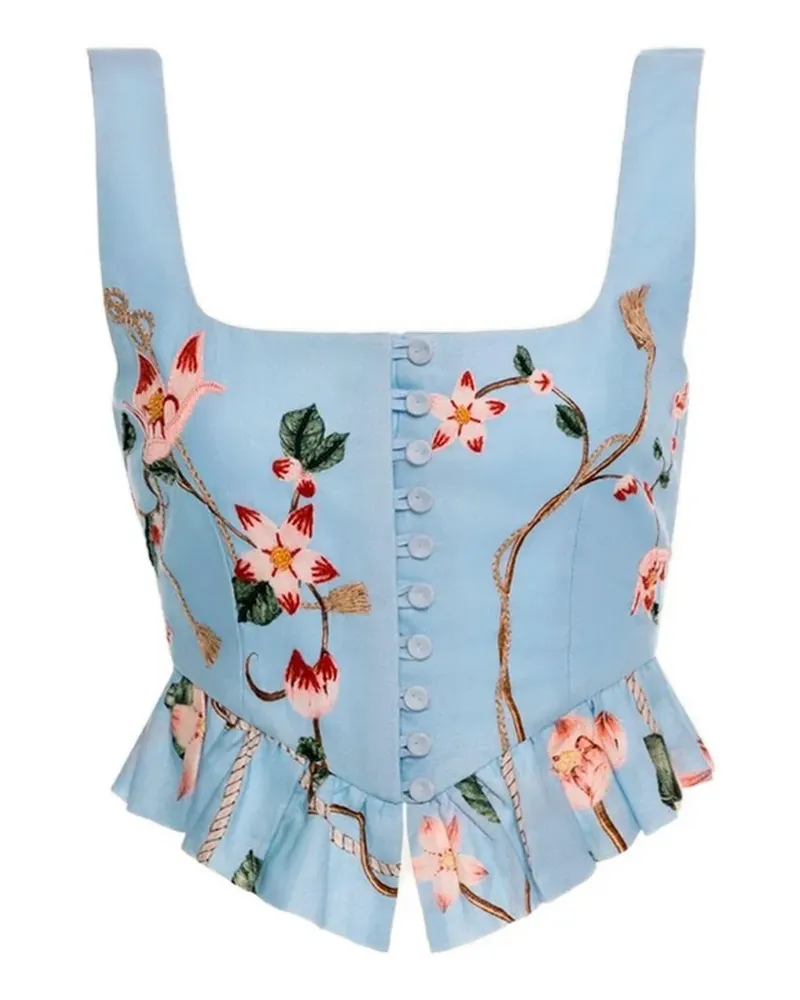 AGUA BENDITA Bestickte Eslabón Navegante Bluse - Blau Blau