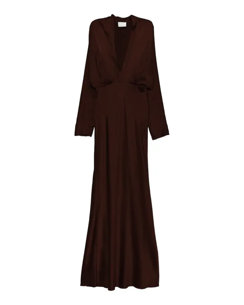 forte_forte Maxikleid mit Satin-Finish und V-Ausschnitt - Braun Braun