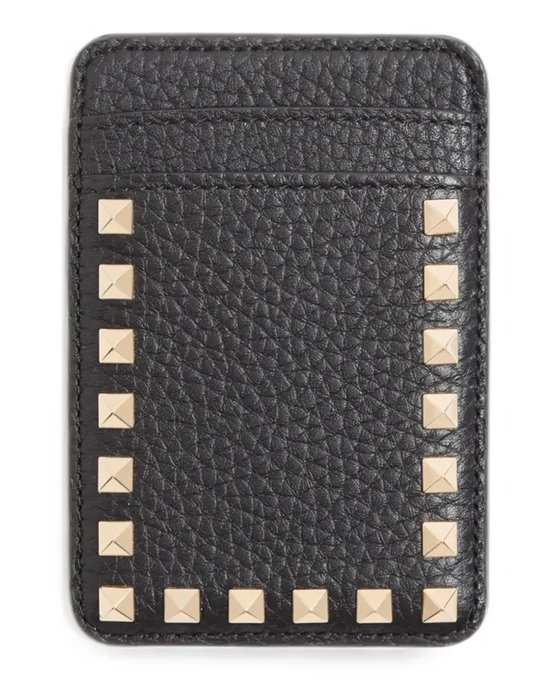 Valentino Garavani Rockstud magnetic cardholder in grainy calfskin - Schwarz Schwarz