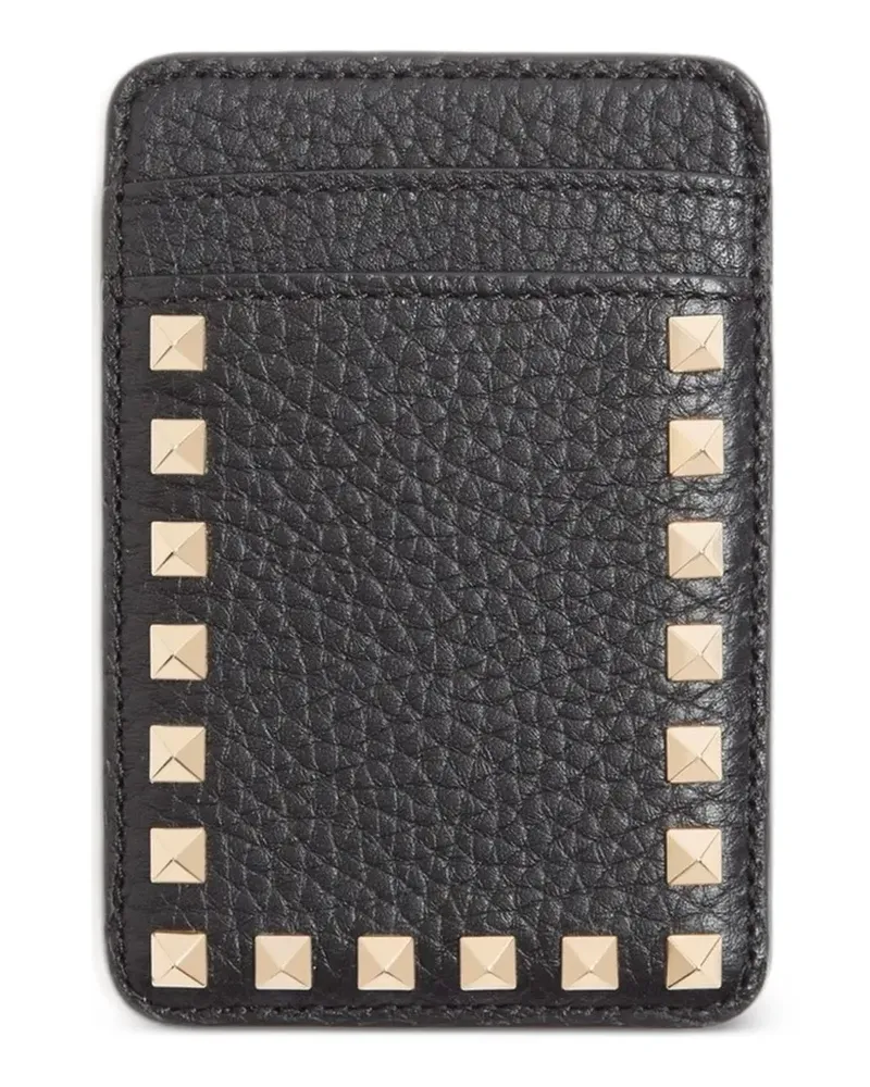 Valentino Garavani Rockstud magnetic cardholder in grainy calfskin - Schwarz Schwarz