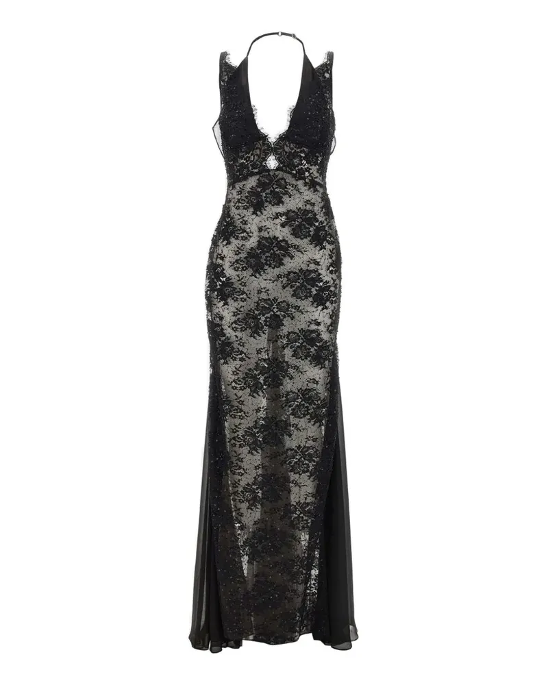 NISSA beaded floral-lace gown - Schwarz Schwarz