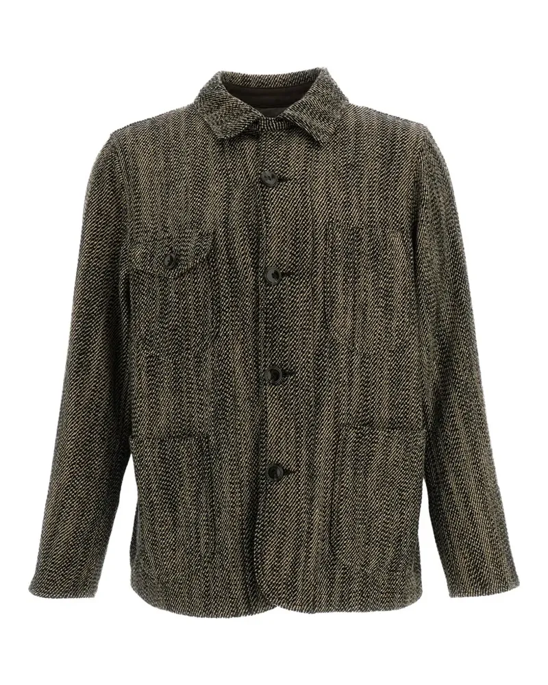 Original Vintage Style Wolljacke mit Fischgrätenmuster - Schwarz Schwarz