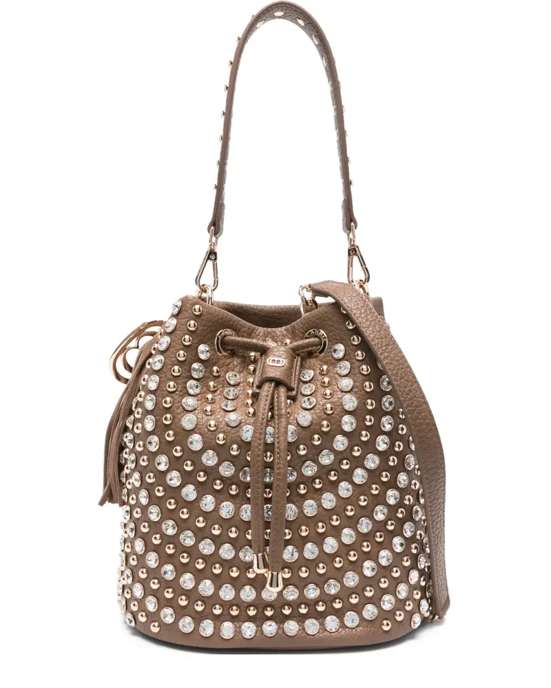 LA CARRIE Andromeda studded tassel bucket bag - Nude Nude