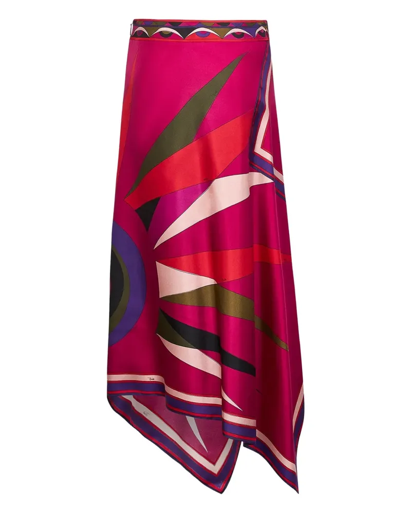 Emilio Pucci Hawaii-print asymmetric-scarf midi skirt - Rosa Rosa
