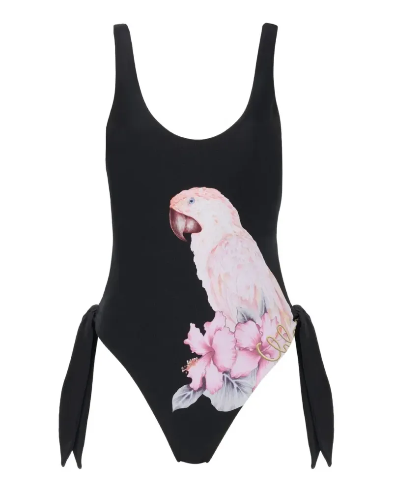 Chloé parrot-print side-tie swimsuit - Schwarz Schwarz