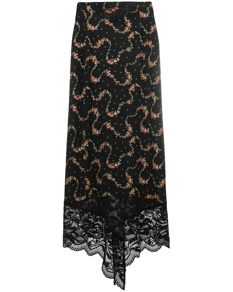 Paco Rabanne Rock mit Blumen-Print - Schwarz Schwarz