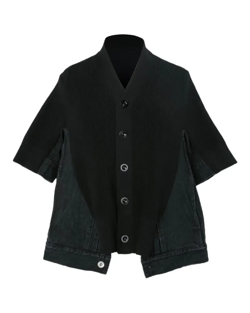 Sacai short-sleeve panelled-design cardigan - Schwarz Schwarz