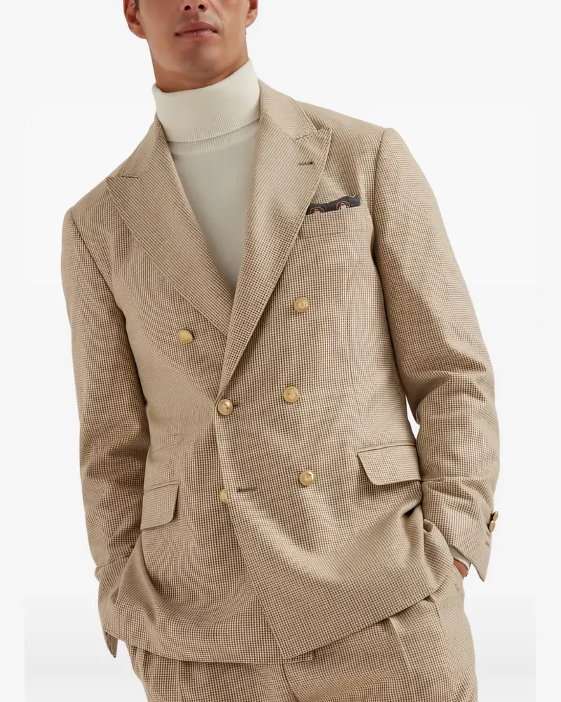 Brunello Cucinelli double-breasted textured-pattern blazer - Nude Nude