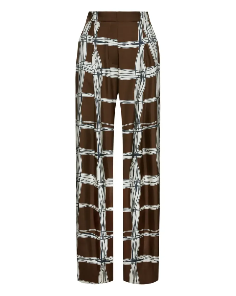 Oscar de la Renta Karierte Hose mit Falten - Braun Braun